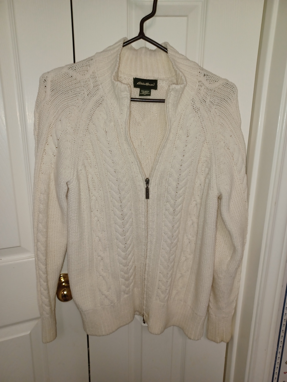 Eddie Bauer Cream Cable-Knit Zip Cardigan Sweater - Women